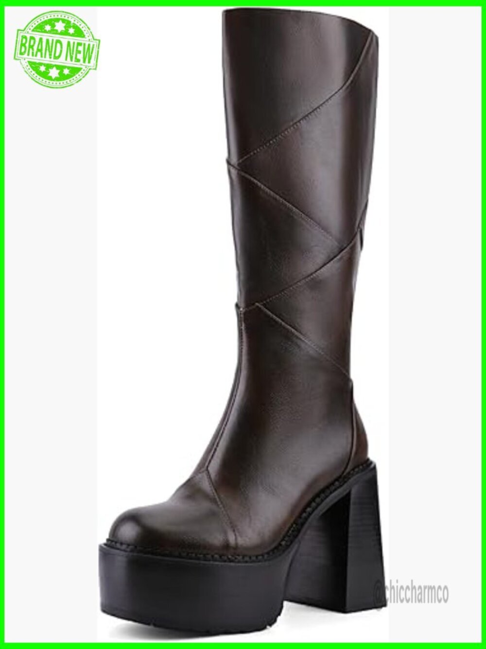 Knee-High Chunky Heel Combat Tall Boots with Side Zip
